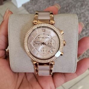 Michael Kors Parker Stainless Steel Watch With Glitz Accents